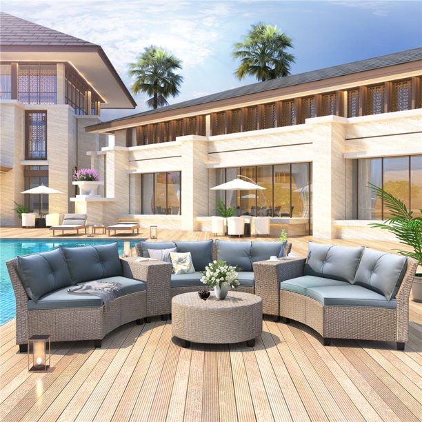 Patio Conversation Set, 9 Piece Outdoor Patio Furniture Sets with 6