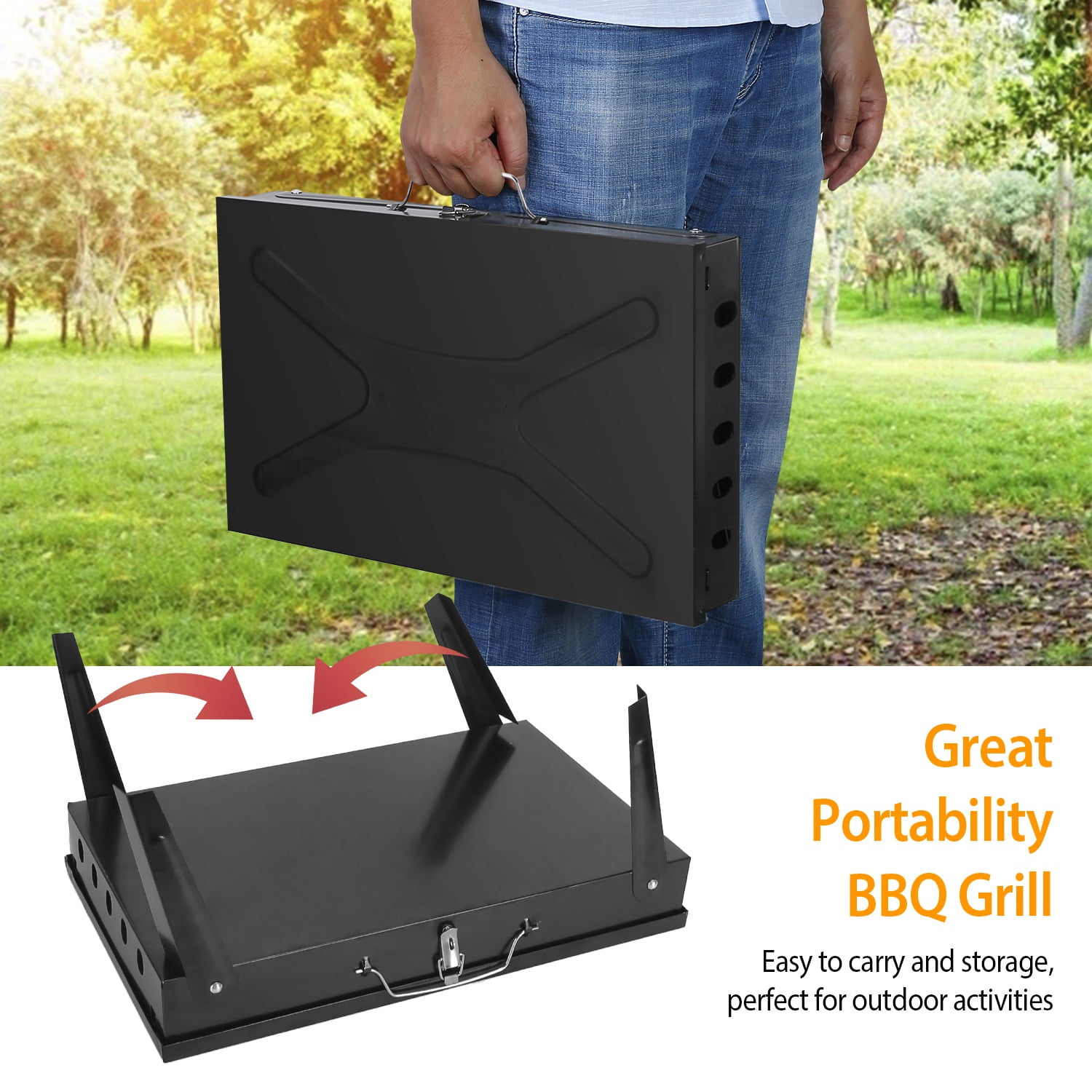 Imountek Portable Charcoal Grill Foldable BBQ Suitcase Grill for Outdoor Camping Picnics Garden Grilling, 16.7x10x17.7 inches