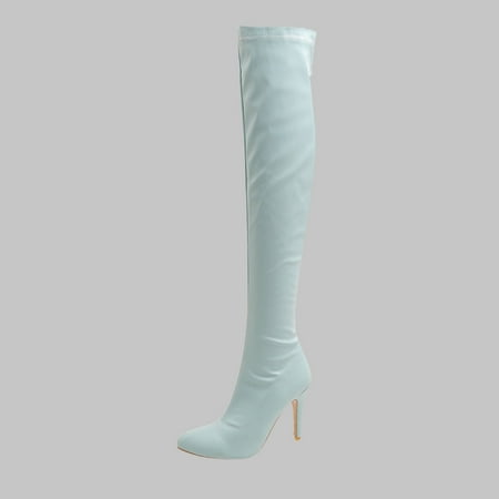 

Hinvhai Women s Patent Leather PU Thigh High Boots Clearance Fashion Classic Pointy Toe Side Zippe Comfy Sexy Stiletto High Heel Over the Knee Boots Light Blue 5.5(36)