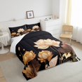 thumbnail image 5 of Chic Lotus Flower Bedding Set Queen for Women Floral Comforter Set, Black and Gold Bedding Comforter Sets White Flower Leaves Duvet Insert, Botanical Plants Down Comforter Breathable, 5 of 6