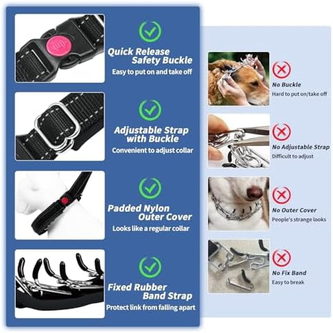 Martingale Collar for Dogs, Hidden No Pull Dog Collar with Buckle, Reflective Nylon Choke Collar Adjustable Limited Slip Collar for Large Medium Small Dogs Anti Pull Training Walking S Black