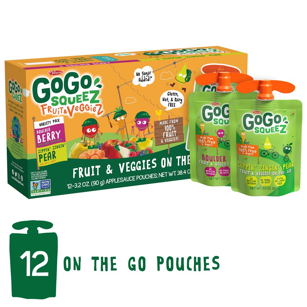 GoGo squeeZ Applesauce, Apple Pear & Apple Berry, 3.2 Oz, 12 Ct