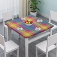 thumbnail image 3 of Multi Color Plaid Checkered Pattern Square Fitted Tablecloth with Elastic Edge,Square Table Cover,Washable Elastic Table Cover for Home Kitchen Party Decor 34"x34", 3 of 6