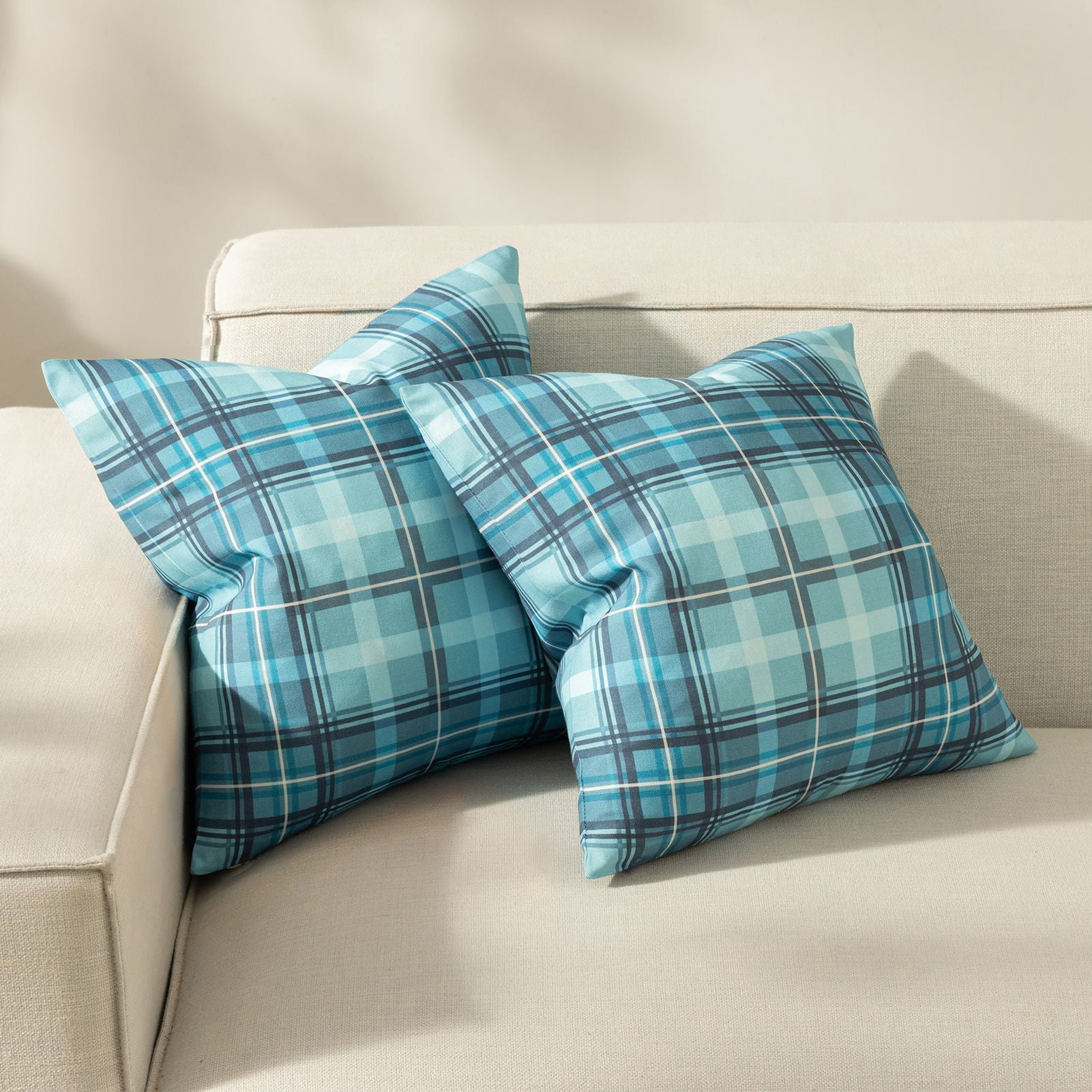 Phantoscope Buffalo Plaid Decorative Throw Pillows with Inserts, Double-Sided Printed Checkered Design, 18 x 18 in, Teal, 2 Pack