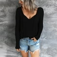 thumbnail image 2 of Birdeem Mode Femme Décontractée Col en V Manches Longues Haut Uni à Cordon T-Shirt Blouse, 2 of 4