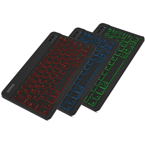 Universal Slim Portable Wireless Bluetooth 3.0 7-Colors Backlit Keyboard with Built In Rechargeable Battery, Black