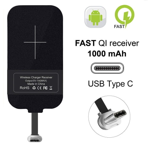 Qi Wireless Charger Charging Receiver Pad (Type C Port) for Samsung / LG / Sony / Google / Motorola / Android Phones