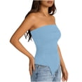 thumbnail image 4 of LNWUY Tube Tops for Women Summer Solid Color Asymmetrical Ruched Strapless Shirts Spring Fashion Going Out Trendy Clothes Blue XL, 4 of 8