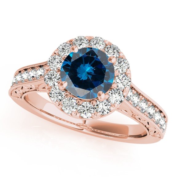 Aonejewelry 1.50 Ct. Halo Blue Diamond Engagement Wedding Ring In 14k Solid Rose Gold