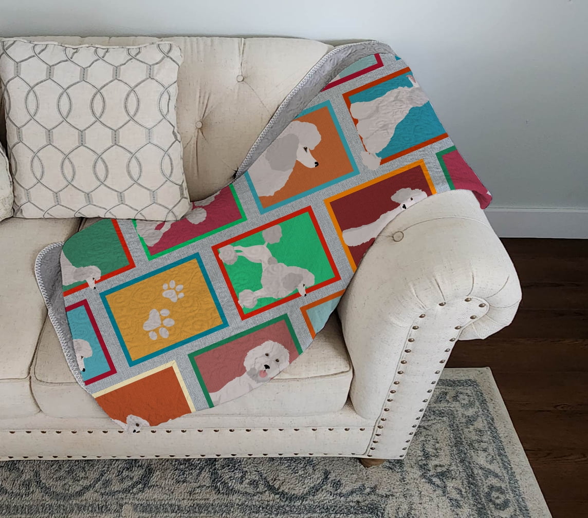 Lots of White Standard Poodle Quilted Blanket 50x60 50 in x 60 in