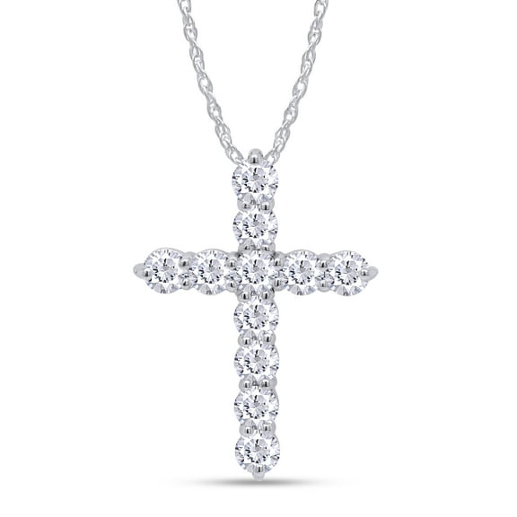 18K White Gold Over Sterling Silver Lab Created Moissanite Diamond Cross Pendant Necklace for Women, with 11 Pieces of 3mm VVS1, D moissanites,Small and Exquisite Necklace,18" Chain