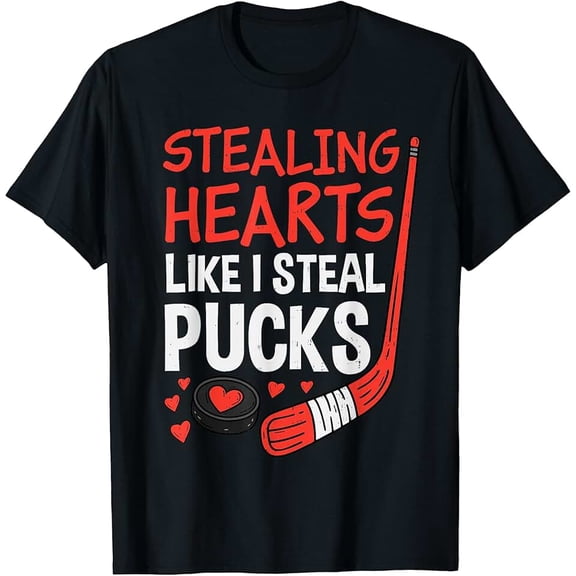 Stealing Hearts Stealing Pucks Hockey Valentines Day Men Boy T-Shirt