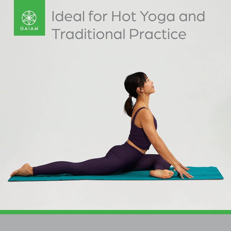 Gaiam No-Slip Yoga Mat Towel, Teal and Grey photo 5