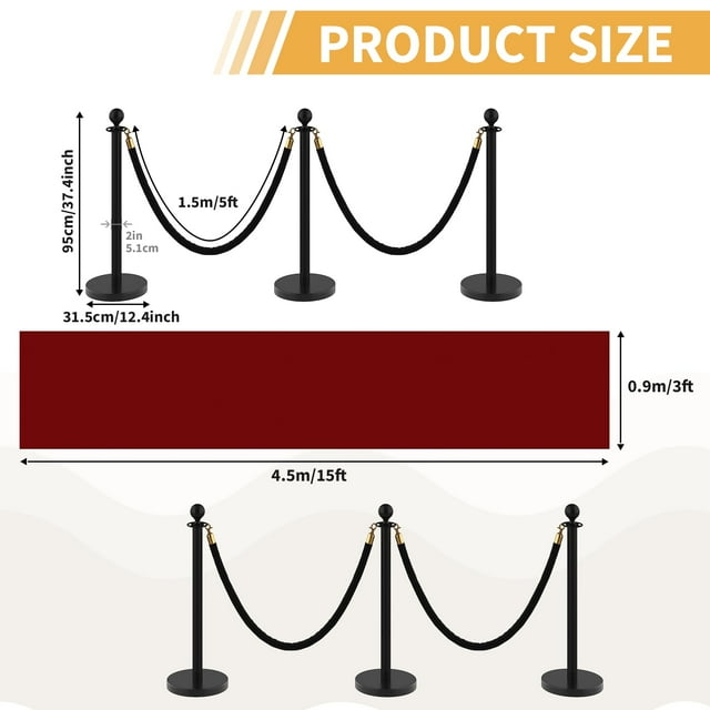 EDTara Silver Crowd Control Stanchions, 4/6PCS Set with Black Velvet Ropes & Weighted Base, Queue Barriers for Events, Parties, Weddings**