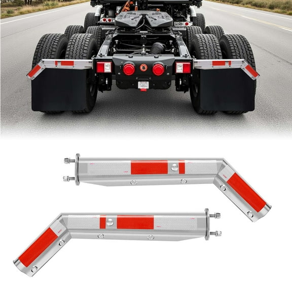 VEVOR Stainless Steel Angled Spring Loaded Mud Flap Hangers, 2-1/2" Bolt Spacing Mudflap Hangers for Semi Trucks, 1 Pair Heavy Duty Semi Truck Mud Flap Hanger Set with Reflective Strips, Silver