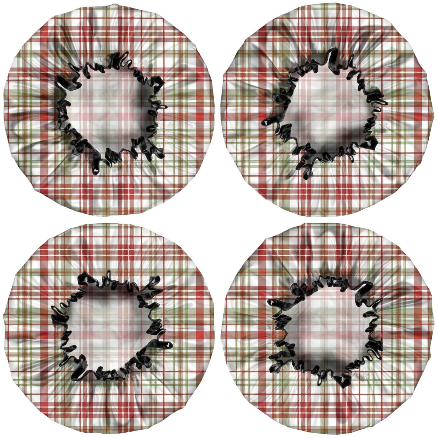 Shower Caps,Multi Color Plaid Checkered Pattern Waterproof Shower Cap for Women 4 Pieces,Double Reusable Hair Cover for Shower PEVA Elastic Stretch Hem