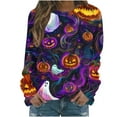 thumbnail image 2 of Jsaierl Women's Halloween Shirts Funny Pumpkin Ghost Print Tees Loose Fit Round Neck T-shirt Long Sleeve Dressy Casual Blouse Tops Halloween Party Supplies, 2 of 5