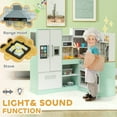 thumbnail image 3 of Qaba Play Kitchen, Corner Kids Kitchen Playset w/ Chalkboard, Range Hood, Ice Maker, Stove, Refrigerator Microwave, Sound & Lights, 3 of 9