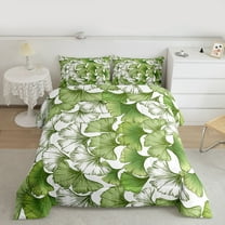Manfei Green Ginkgo Leaves Bedding Comforter Set,Natural Botanical Twin Comforter Sets,Rustic Leaf Autumn Plant Bedding Set For Girls,Uxury Bedroom Decor Reversible,2-Piece