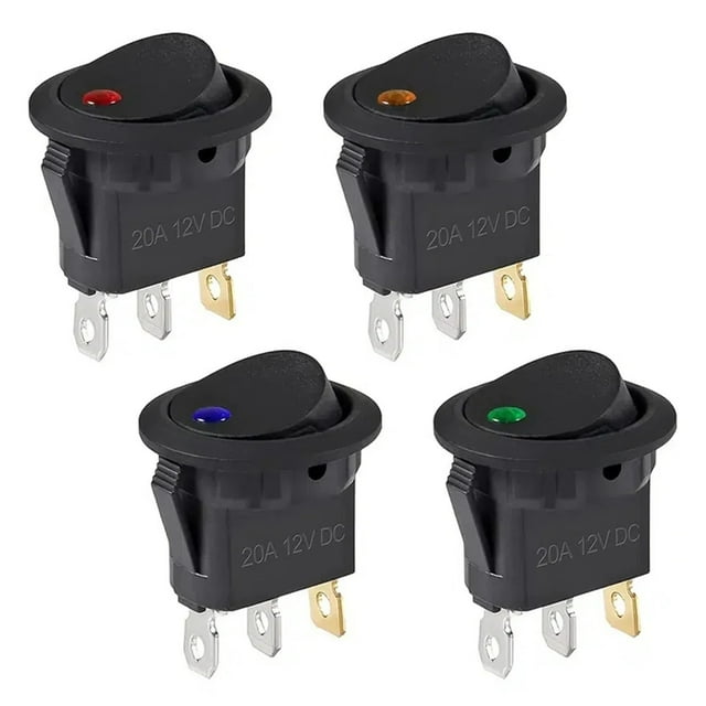 4Pcs Lighted Rocker Switch Waterproof DC 12V 20A Round Rocker Toggle Switch 3 Pins Toggle Buttons For Car Automotive Boat Truck ,Easy to Install