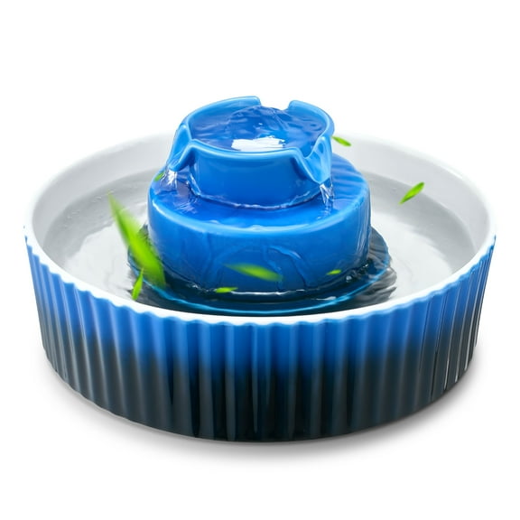 VEVOR Ceramic Cat Water Fountain, 2.1L/71oz Cupcake Pet Fountain, Porcelain Cat Water Dispenser with Ultra-Quiet Pump, 360° Drinking Area and Multi-Layer Filtration System, for Cats and Dogs (Blue)
