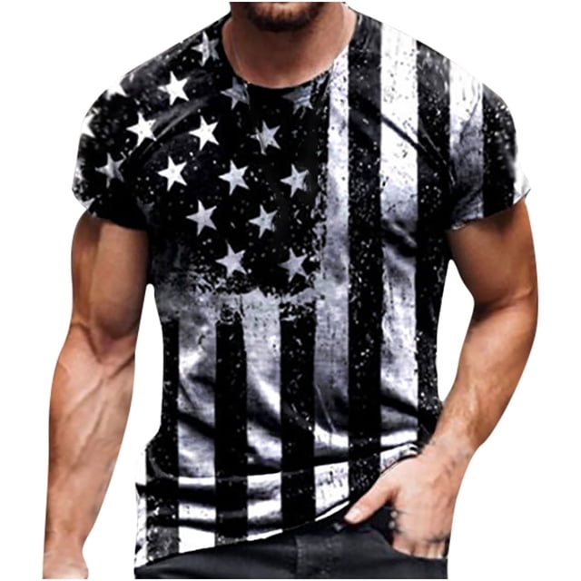 T-Shirt Blouse Décontracté à Col Rond pour Homme Mode Jour de l'Indépendance Manches Courtes Ample