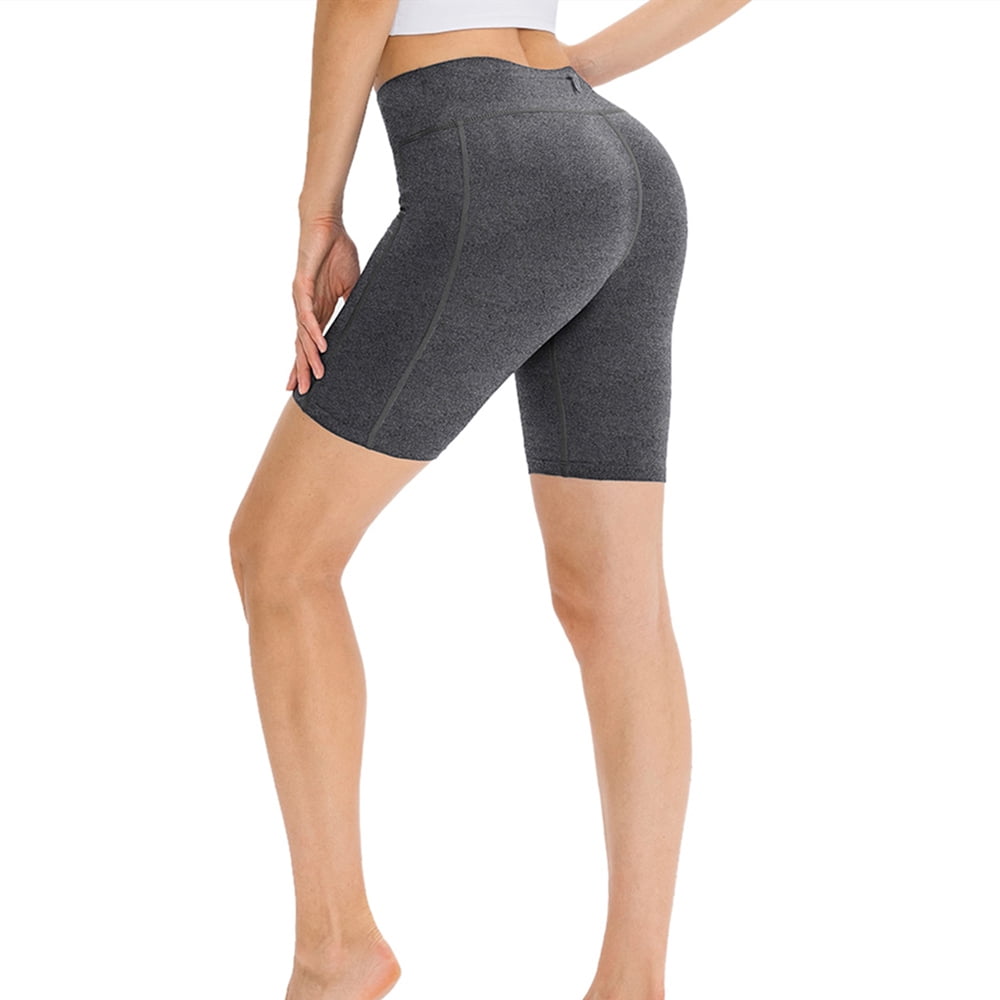 High Waisted Yoga Biker Shorts for Women with Pockets, Tummy Control Athletic Workout Spandex
