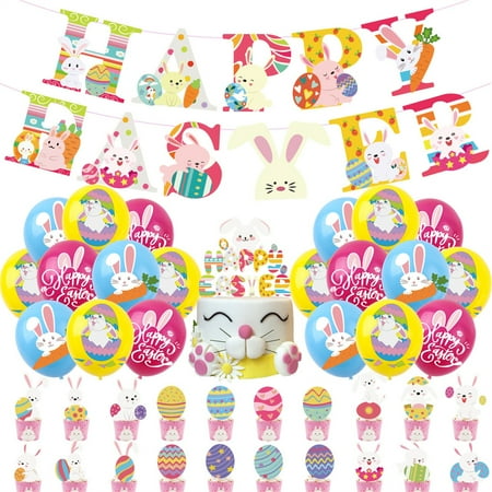 Easter Party Balloon Set Easter Happy Banner, Easter Egg Bunny Balloon, Easter Cake Tag,Easter Party Supplies
