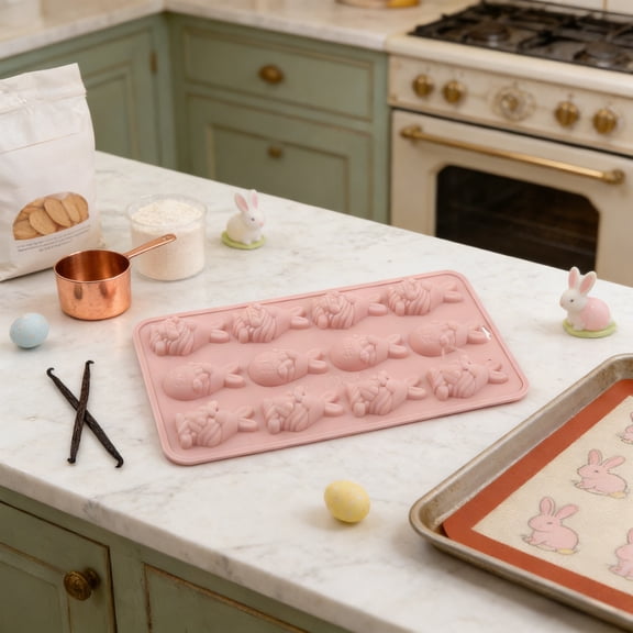 Easter Bunny Decoration Cake Pan Chocolate Molds Carrot Cake Silicone Knocking Le Decorative Dessert