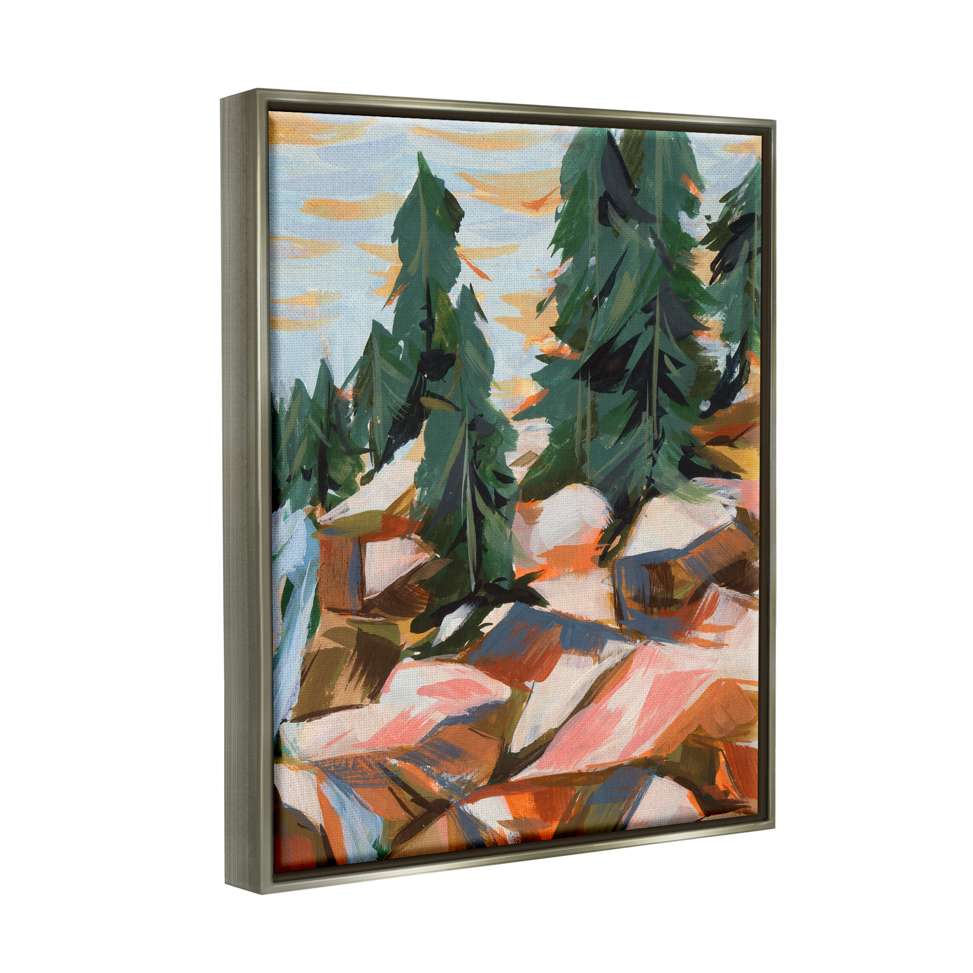 Stupell Abstract Geometric Landscape Waterfall Landscape Painting Gray Floater Framed Art Print Wall Art