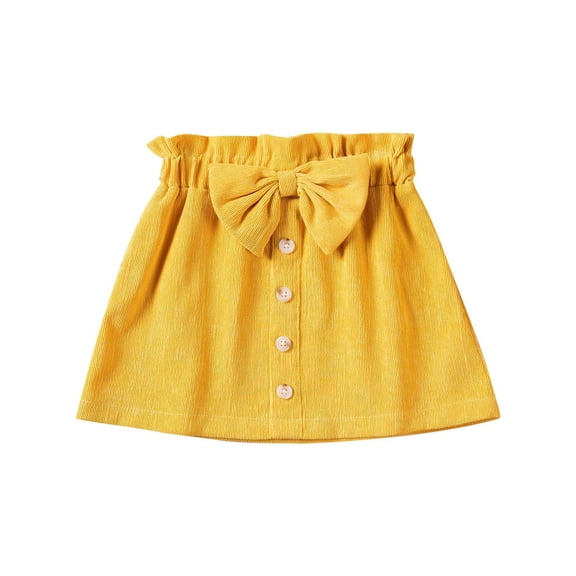 SHTXOZHI Girls Corduroy Skirts Kids Elastic Waisted Button A-Line Bowknot Skirt 1-7 Years