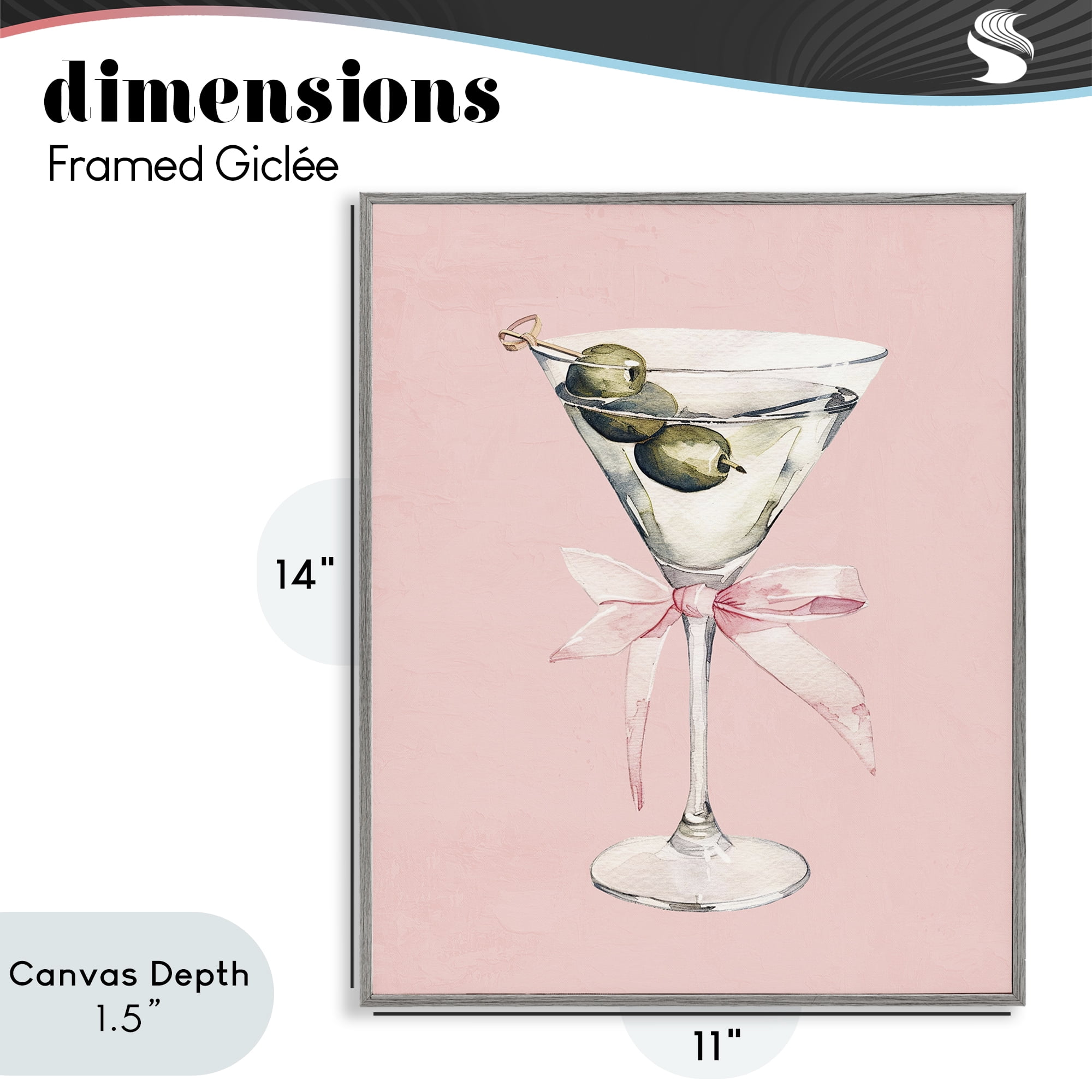 Stupell Industries Martini with Pink Bow Gray Framed Giclee Art, design by Kim Allen