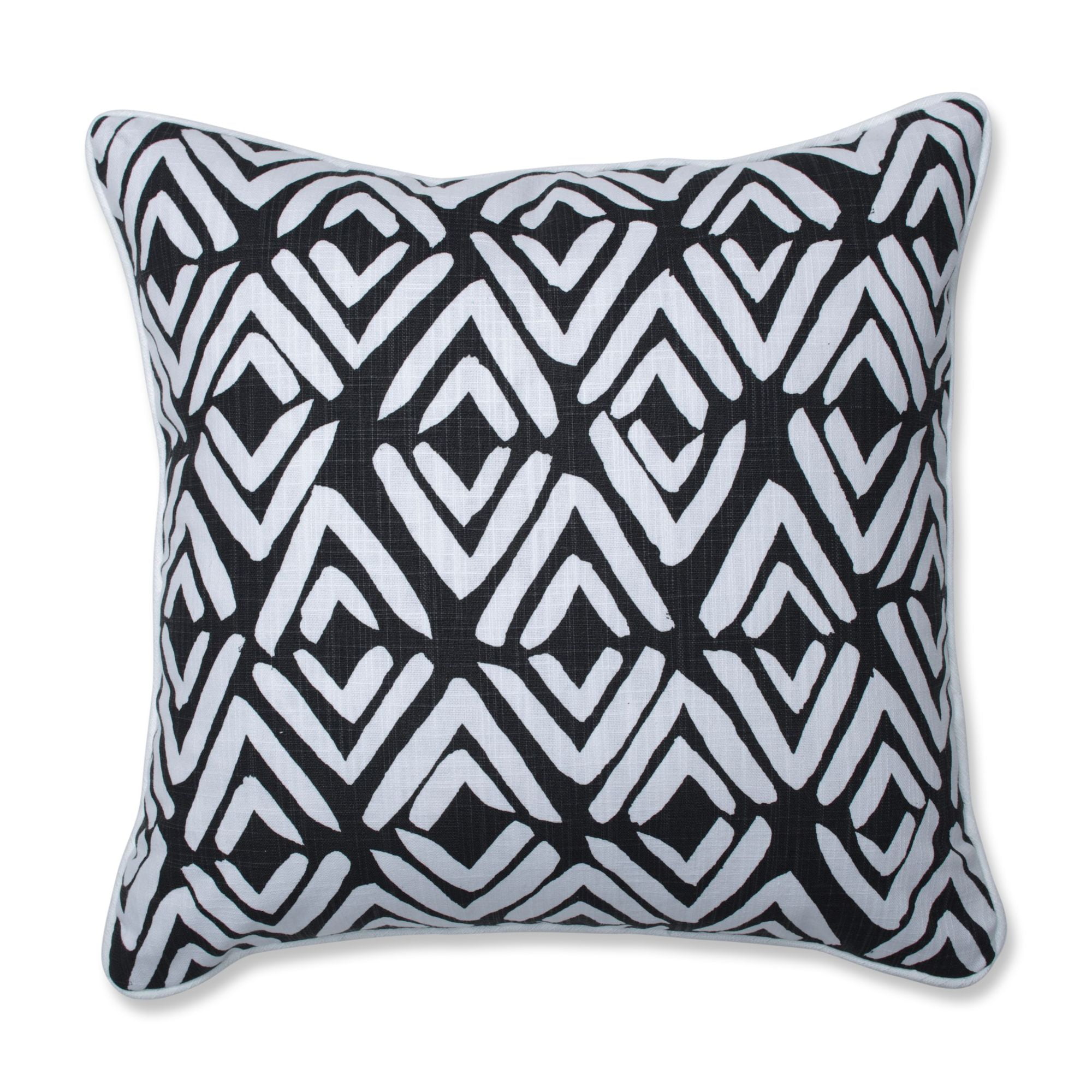 16.5" Black and White Chevron Corded Square Throw Pillow ...