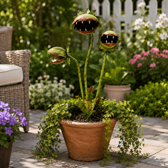 Halloween Garden Metal Venus Flytrap Yard Decor Creative Outdoor Lawn Ornament for Patio Flower Bed Garden Home Decoration
