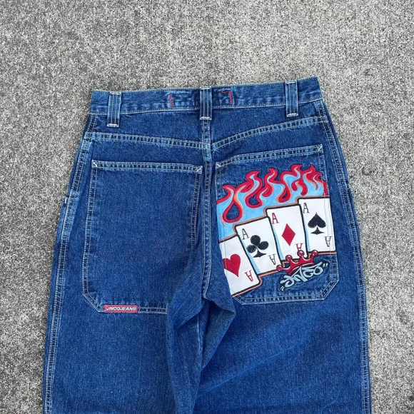 JNCO Wide Leg Trouser Casual Loose Y2k Streetwear Denim Pants Vintage Fist Graphic Print Baggy Jeans High Waist Pant For Men LT