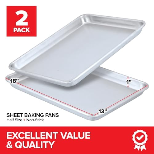 13x18 Aluminum Baking Sheet Pan (2 Pack), Commercial Half Size Rimmed Baking Pans for Oven, Freezer, & Bun Racks, Heavy Duty Baking Sheet Cake Pan, Extra Large Cookie Sheets for Baking & Cooking
