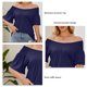 thumbnail image 5 of Wommen verano Top Loose corto ruffle manga redonda Masajeadores de cuello shirred hombro blusa para mujer azul marino XXL, 5 of 6