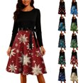 thumbnail image 4 of Christmas Dresses for Women Women's Fashion Round Casual Slim Fit Christmas Print Large Swing Long Sleeve Dress for Holiday Party,Red,2XL, 4 of 6