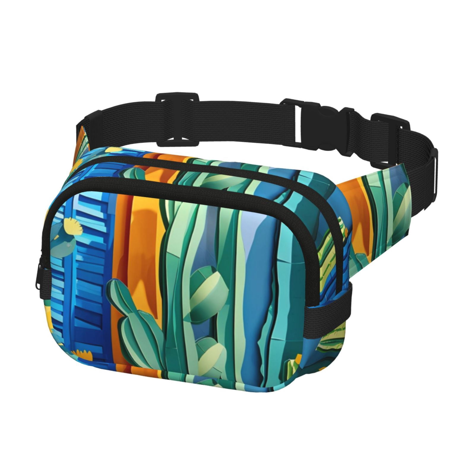 Picia Bright Paper Cactus Scene Print Square Double-Layer Waist Bag Mini Adjustable Waist Belt Bag Exercise Running Travel Hiking