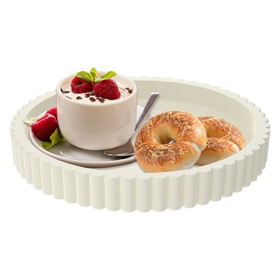 Jokapy Decorative Tray for Coffee Table, 11" Round Resin Serving Tray, White
