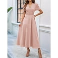 thumbnail image 3 of Women A Line Dress Formal Summer Elegant Dresses Trendy Casual V Neck Dress Short Sleeve Vacation Cocktail Dress Gray Pink XL, 3 of 7