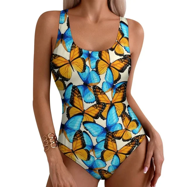Women's One Piece Swimsuit Black Floral Print Push Up Tummy Control