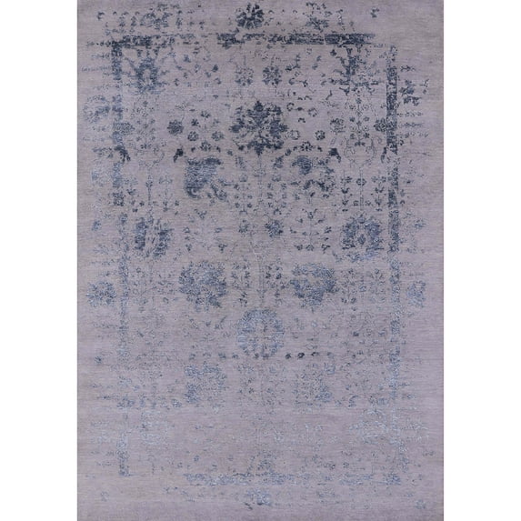 Ahgly Company Indoor Rectangle Mid-Century Modern Slate Blue Grey Oriental Area Rugs, 2' x 5'
