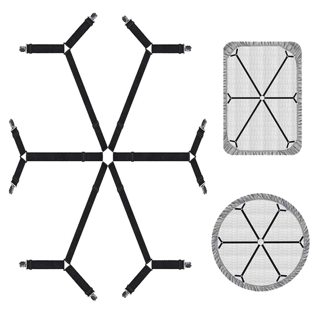 QoeCycth Sujetadores de sábanas Correas elásticas ajustables para soporte de sábanas para cama doble Queen King Clips para sábanas cruzadas de 6 vías Tirantes Banda ajustable Colchones redondos y cuad