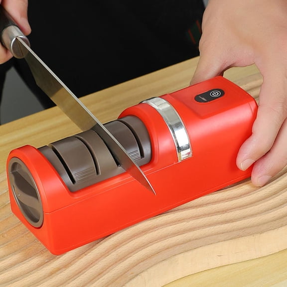 Outoloxit Rechargeable Electric Knife Sharpener, 3 Adjustable Angles for Kitchen Chef Knives & Scissors, Fast 30-60 Sec Sharpening with Diamond Wheels, Compact Cordless Automatic Sharpener