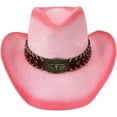 thumbnail image 6 of Straw Cowboy Hat Men Cowgirl Hats Women Sun Hat Sombreros Vagueros Classic Western Accents Pink, Longhorn Studded Belt, 6 of 8