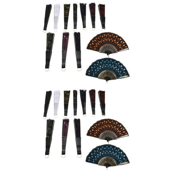 24 Pieces Sequin Fabric Folding Fans Hand Fans Flower Lace Fans Handheld Folding Fans for Women Wedding