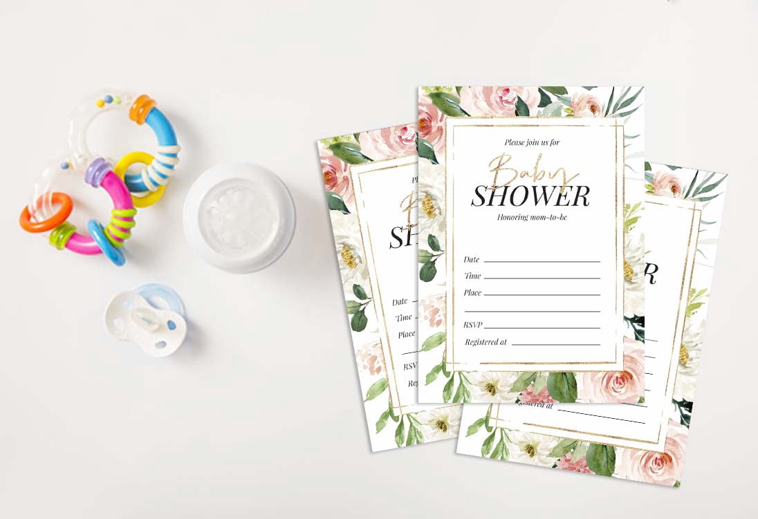 Inkdotpot 30Floral Baby Shower Invitation Cards Gender Neutral Fill In Blank Invites