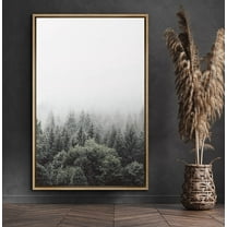PixonSign Framed Canvas Print Wall Art Mist Falls Over Forest Nature Wilderness Photography Realism Contemporary Scenic Dark Black and White for Living Room, Bedroom, Office - 24x36 Natural