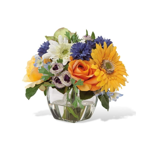 Gerbera Rose Amp Cornflower Silk Flower Arrangement Walmart Com Walmart Com